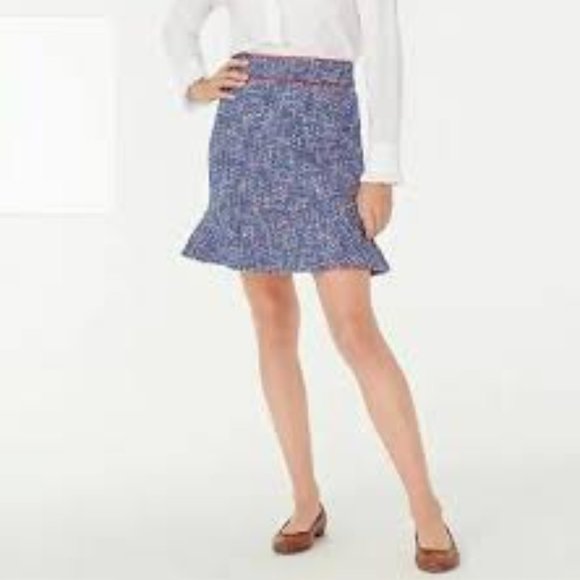 J. Crew Blue Fluted Skirt in Autumn Tweed with Red Piping - Picture 1 of 2
